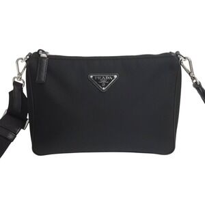 Prada black leather Saffiano shoulder bag